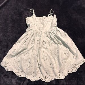 Boden Teal Blue 100% Cotton Eyelet Star Print Pleated Dress 5-6‎ Year FLAW
